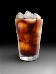Glass of cola with ice on black background