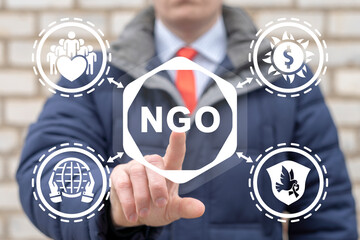 Concept of NGO Non-Governmental Organization. Nongovernmental, nonprofit organizations. Charitable...
