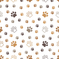 Seamless pattern with paw print on white background. Animal print. Vector illustration 