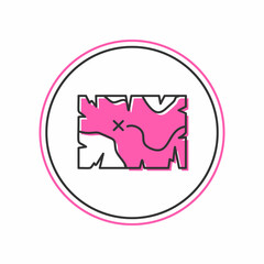 Filled outline Pirate treasure map icon isolated on white background. Vector