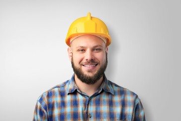 Happy Builder Workman Standing Posing.  Industrial engineer
