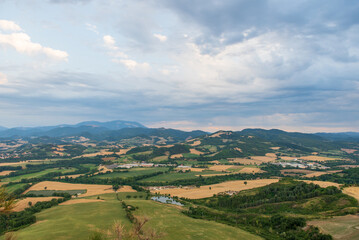 Aerial view of curvy road in Marche region in Italy
