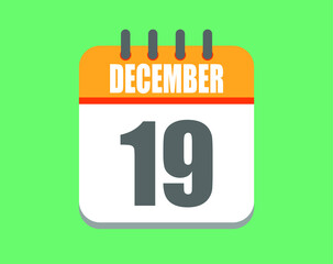 December day 19. Calendar icon for December. Vector illustration in orange and white on green background.
