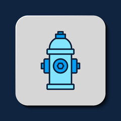 Filled outline Fire hydrant icon isolated on blue background. Vector
