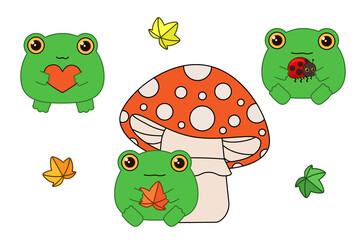 A set of small frogs on a white background. Children's vector illustration