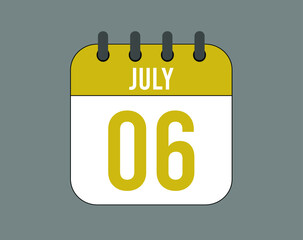 6 july calendar icon. July calendar banner. Date of the month for events.
