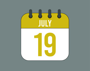 19 july calendar icon. July calendar banner. Date of the month for events.