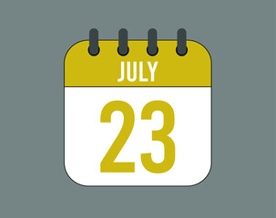23 july calendar icon. July calendar banner. Date of the month for events.