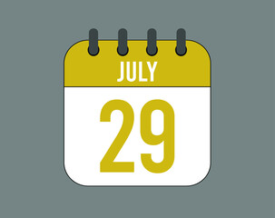 29 july calendar icon. July calendar banner. Date of the month for events.