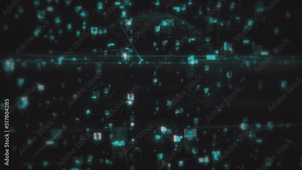 Poster big data and social network concept with connecting people portraits linked by bright blue lines on 