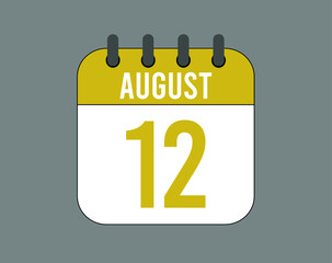 12 August calendar icon. August calendar banner. Date of the month for events.