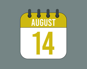 14 August calendar icon. August calendar banner. Date of the month for events.