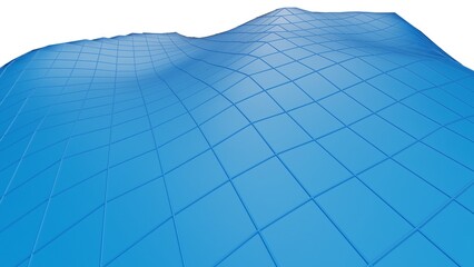 Fototapeta premium Blue mountain topography surface with blue grid line under white background. 3D illustration. 3D CG.