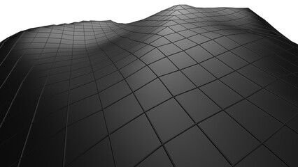 Black mountain topography surface with black grid line. 3D illustration. 3D CG.