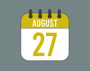 27 August calendar icon. August calendar banner. Date of the month for events.