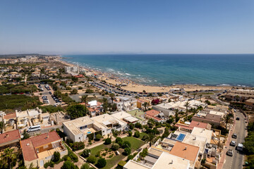 Fototapeta na wymiar Aerial view of Torre La Mata beach, Alicante during sunny summer day. Costa Blanca. Spain. Travel and tourism concept.