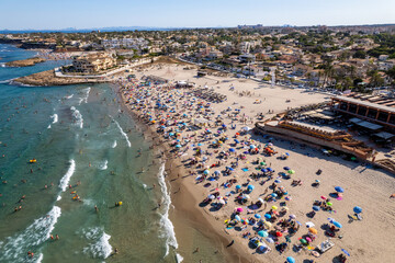 Aerial view of La Zenia, Orihuela during sunny summer day. Costa Blanca. Spain. Travel and tourism concept. - obrazy, fototapety, plakaty