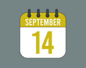 14 September calendar icon. September calendar banner. Date of the month for events.