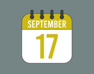 17 September calendar icon. September calendar banner. Date of the month for events.