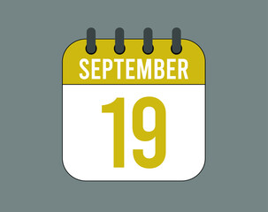 19 September calendar icon. September calendar banner. Date of the month for events.