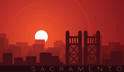 Sacramento Low Sun Skyline Scene - obrazy, fototapety, plakaty