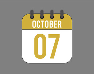 7 October calendar icon. October calendar banner. Date of the month for events.