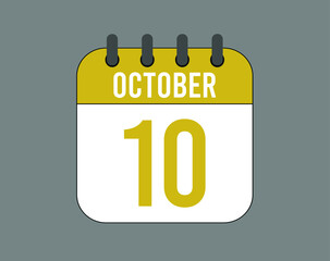 10 October calendar icon. October calendar banner. Date of the month for events.
