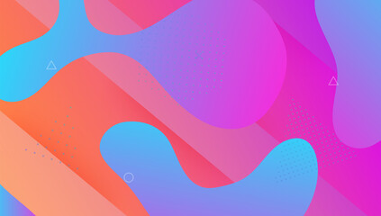 Modern Shape. Pink Hipster Poster. Multicolor Brochure. Geometric Shapes. Tech Landing Page. Mobile Frame. Rainbow Layout. Wave Futuristic Cover. Magenta Modern Shape