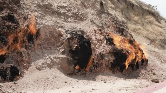 Eternal Flames From Ground Natural Gas Leaks Burning