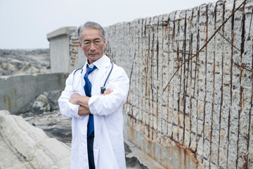 紛争地に派遣された中年男性の医師