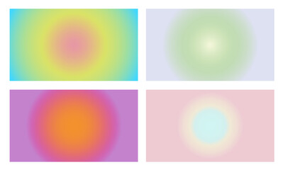 Set of Colorful gradient blur abstract background vector. Bright aura art shape texture pattern. Soft smooth vibrant color effect wallpaper - obrazy, fototapety, plakaty