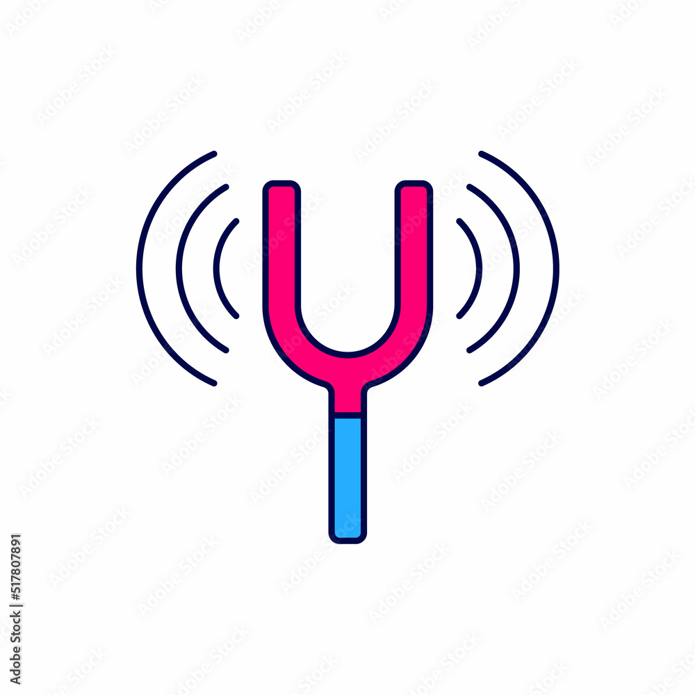 Poster filled outline musical tuning fork for tuning musical instruments icon isolated on white background.