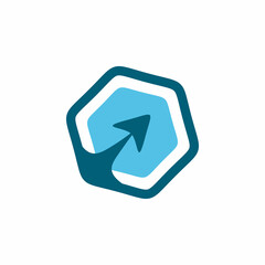 blue hexagon arrow logo design