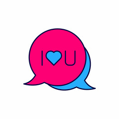 Filled outline Speech bubble with text I love you icon isolated on white background. Valentines day. Vector