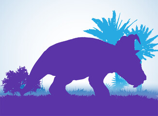 Fototapeta na wymiar Pachyrhinosaurus Dinosaurs silhouettes in prehistoric environment overlapping layers; decorative background banner abstract vector illustration