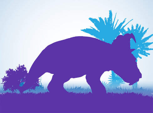 Pachyrhinosaurus  Dinosaurs silhouettes in prehistoric environment overlapping layers; decorative background banner abstract vector illustration