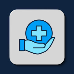Fototapeta premium Filled outline Life insurance icon isolated on blue background. Security, safety, protection, protect concept. Vector