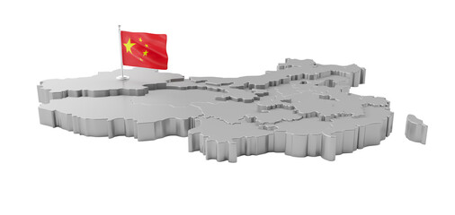 map with china flag in 3d render