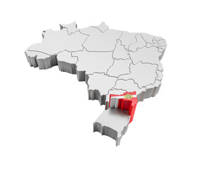 Brazil map with Santa Catarina state flag in 3d render