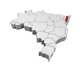 Brazil map with Alagoas state flag in 3d render