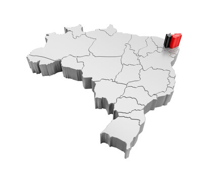 Brazil map with Para&iacute;ba state flag in 3d render
