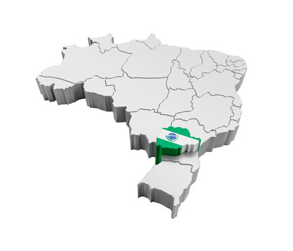 Brazil map with Paran&aacute; state flag in 3d render