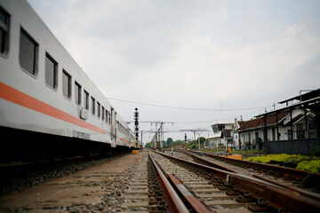 Fototapeta na wymiar wagon train on railway station in java Indonesia