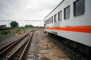 wagon train on railway station in java Indonesia