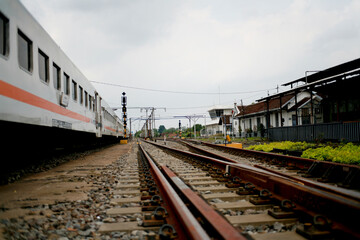 Naklejka premium train on railway station