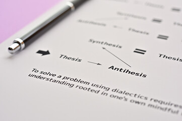 There is dummy documents that created for the photo shoot about Dialectics. It's placed on a color background.