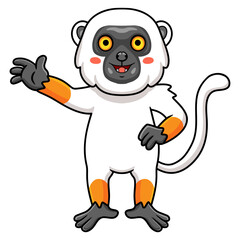 Cute sifaka lemur monkey cartoon waving hand