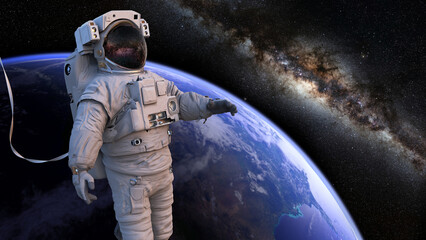 astronaut during spacewalk in Earth orbit   © dottedyeti