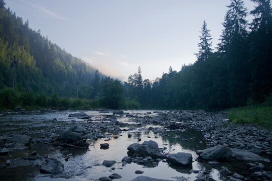 beautiful mountain landscape lel mountain river early in the morning