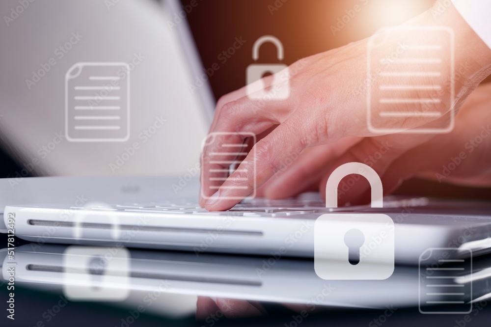 Poster digital key and privacy management policy for file data transfer, cyber security awareness concept